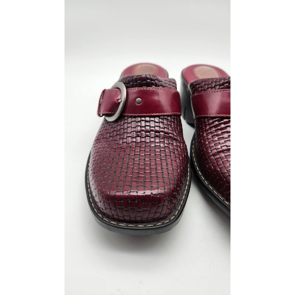 Clarks Artisan 7.5M Mules Clogs Shoes Cordovan Woven Leather Buckle Slides Heel - Picture 4 of 10